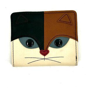 RELIC Calico Cat Leather Novely Small Mini Card Holder Wallet Size 4" x 3.5"